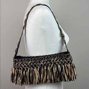 Custom black & gold braided trim shoulder or dressy clutch bag with fringe